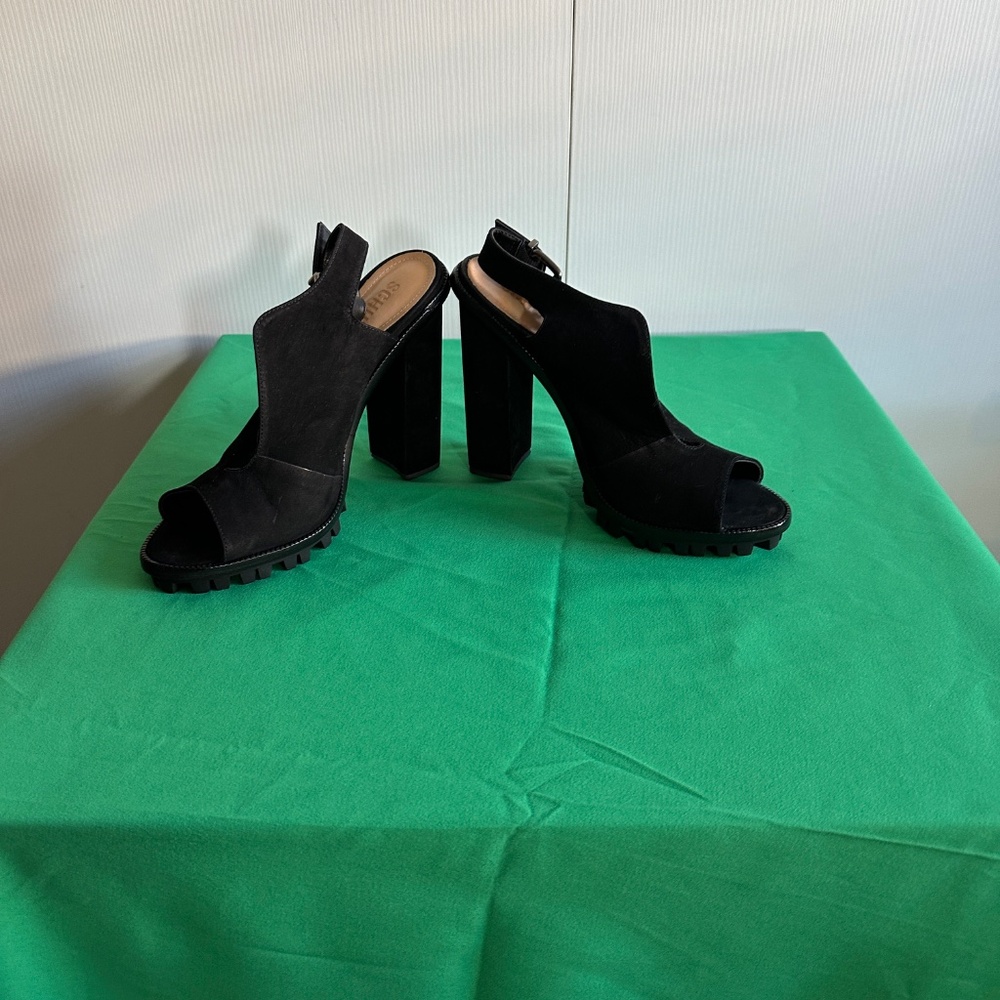 NWB 🔥SCHUTZ  SUEDE LUGG SOLE PEEP TOE SLING BACK SHOES 8 ♥️😍 - Picture 8 of 9